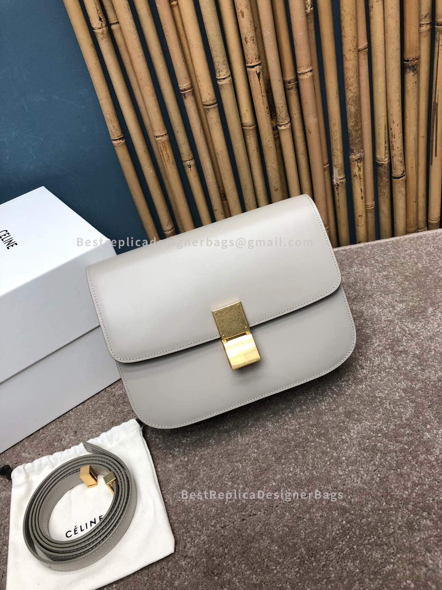 Celine Medium Classic Box Bag Pale Gray Calfskin